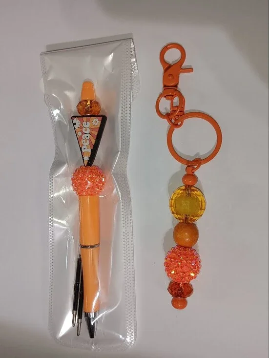 Source Unknown Peace Orange Beaded Keychain & Pen Set