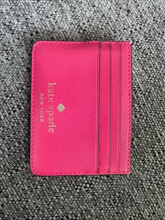 kate spade Hot Pink Saffiano Card Case with Gold Logo