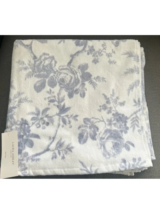 4Pc LAURA ASHLEY Floral Bath Towel Set  Walled Garden Blue