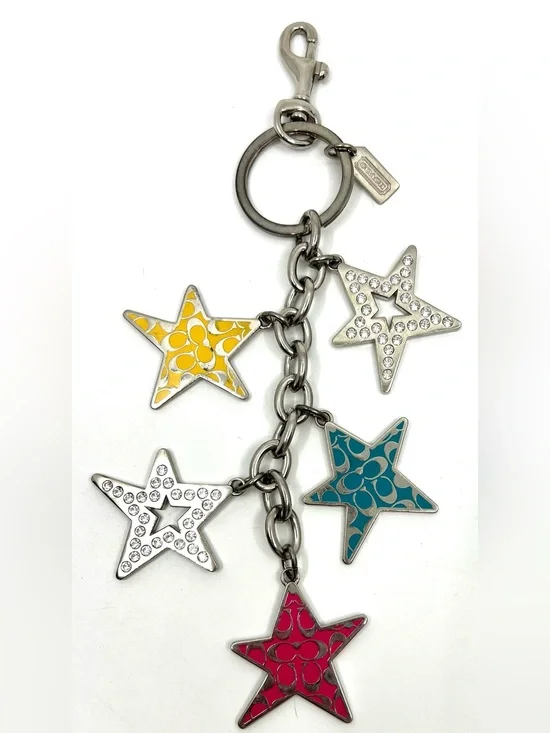 Coach Large Star Keychain Silver Tone Dangle Rhinestone Bag Charm Keychain Y2K