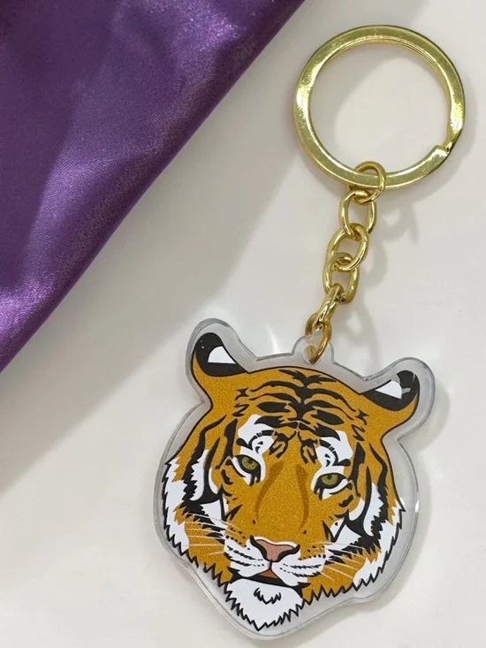 Tiger Acrylic Keychain Gold Key Ring Cute Tiger Fan Gift Bag Charm