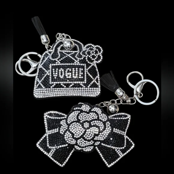 Rhinestone Purse and Bow Bag Charm Keychain Set