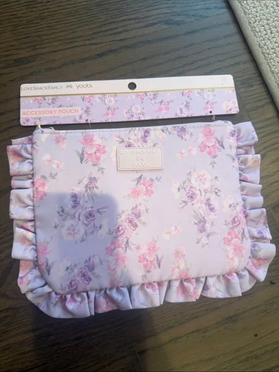 LoveShackFancy Floral Lavender Ruffle Accessory Pouch