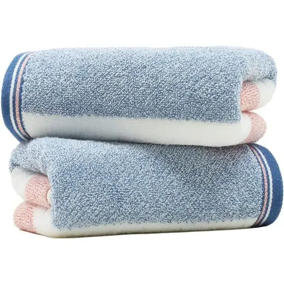 Striped Pattern Hand Towel Set of 2 100% Cotton Terry Soft 13 x 29in Pink & Blue