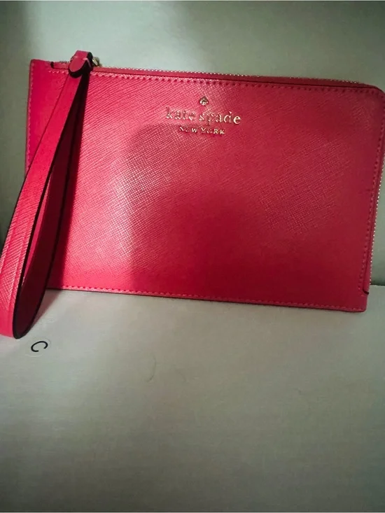 kate spade Pink Leather Zip Cardholder Wristlet with Gold Hardware