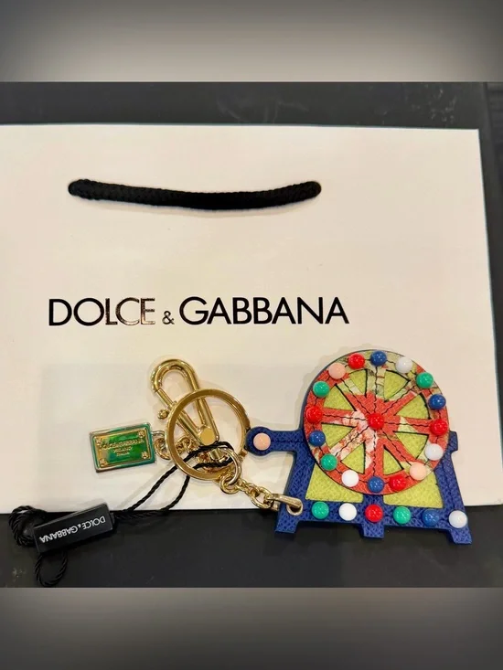 Dolce & Gabbana Gold-Tone Multicolor Ferris Wheel Accent Key Charm