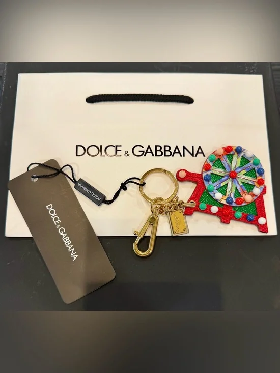 Dolce & Gabbana Red Multicolor Ferris Wheel Leather Key & Card Holder Charm