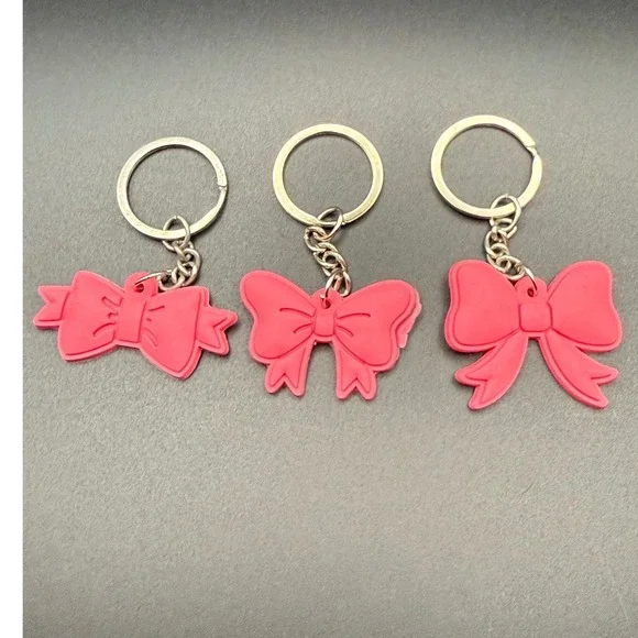 3‎ Pink Bow Keychains Cute Kawaii Enamel Bag Charms Accessories Set