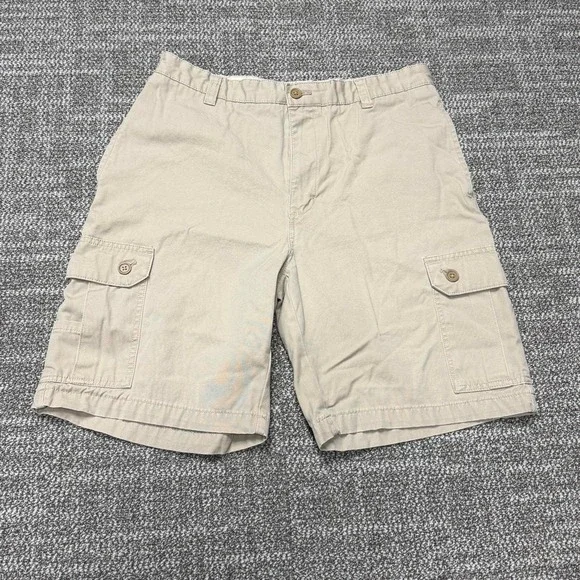 Chaps Mens Cargo Shorts Khaki Tan Cotton Twill Multi Pocket Size 34