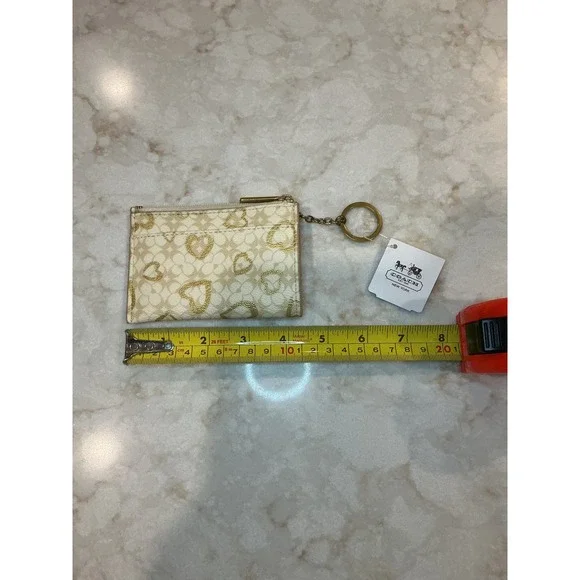 Coach Coin Card Case‎ Heart Print Zip Key Ring Wallet
