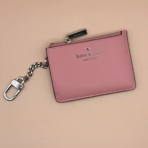 Kate Spade Staci Saffiano Leather Card Case Key Ring Grapefruit Pink‎ KN771 NEW