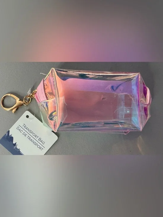 Iridescent Holographic Pouch Keychain - Pink Multi purse charm zipper