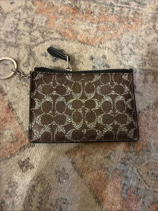 Coach Brown Signature Monogram Zip Card‎ & Key Holder