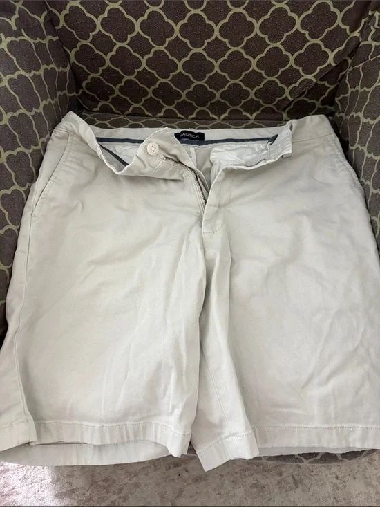 Nautica Men’s Light Beige Cotton Flat-Front Shorts