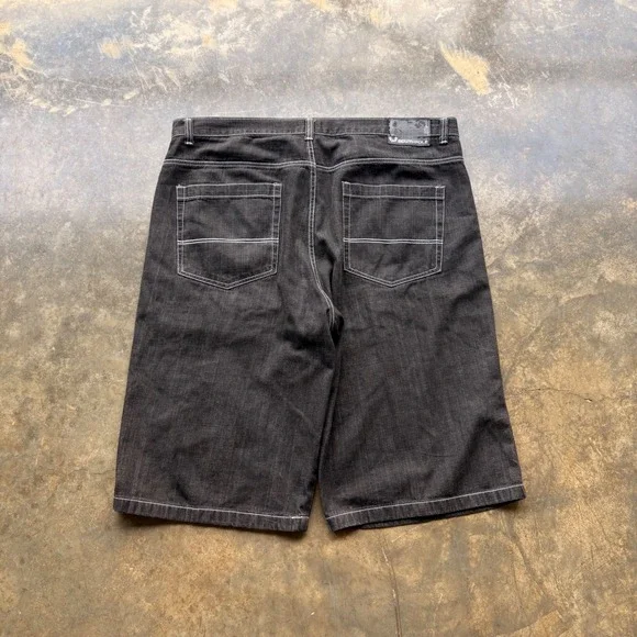 Southpole Mens Black Denim‎ Shorts Baggy Y2K Contrast Stitch Size 46 Streetwear
