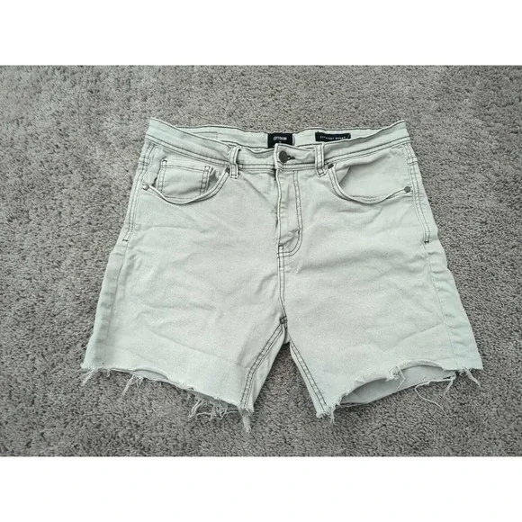 Cotton On Shorts Mens 32 Gray Denim Straight Frayed Hem Stretch‎ Casual