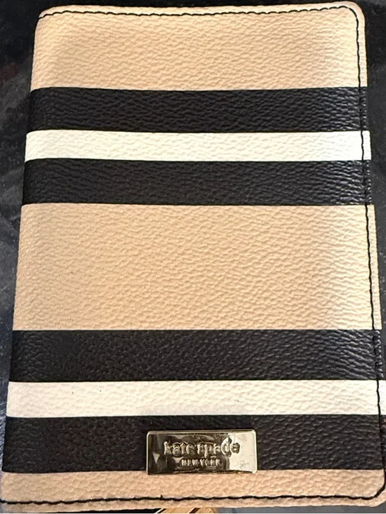 kate spade Beige, Black & White Striped Passport Holder