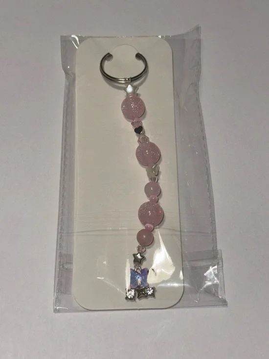 Pink Beaded Keychain with Butterfly Star Charm