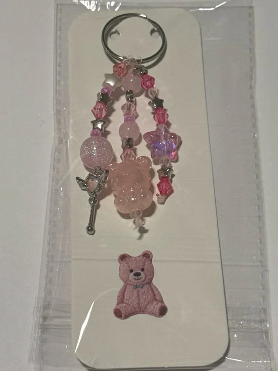 Pink Beaded Keychain