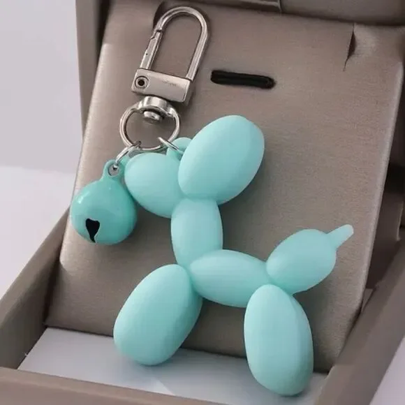 NWT Blue & Silver Metal Trendy Laser Art Balloon Dog Puppy Colorful Keychain Bag
