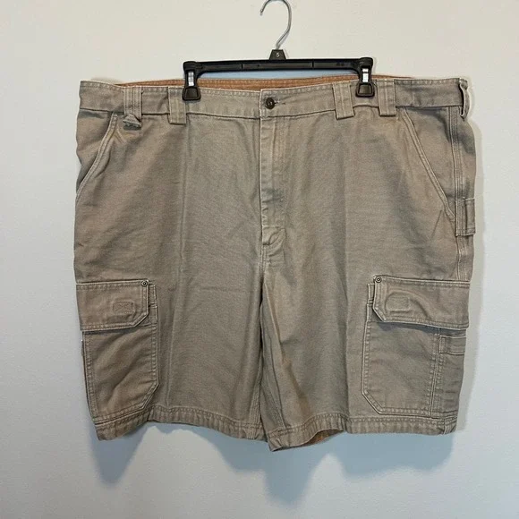Duluth Trading Co Men 48 Khaki Fire Hose Cotton Canvas Cargo Work Shorts Tan