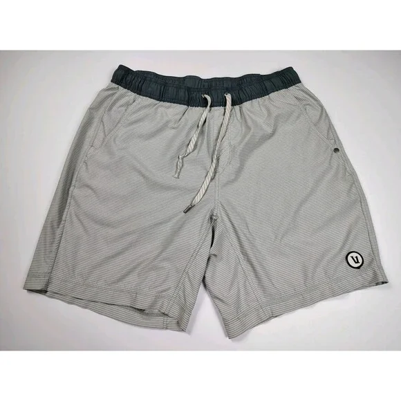 Vuori Kore Lined Shorts Men’s Large Gray Striped 7” Inseam Athletic