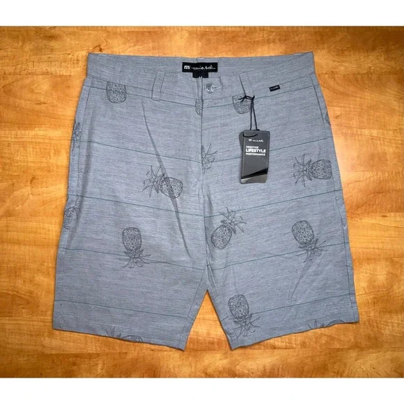 TravisMathew Mens Grey Pineapple Print Golf Shorts Stretch Size 34 New