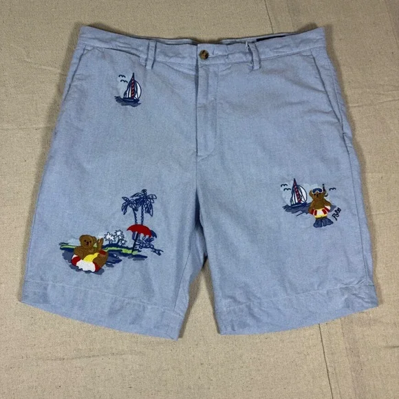 Polo Ralph Lauren Shorts Mens 34 Blue Excellent Polo Bear Embroidered Nautical