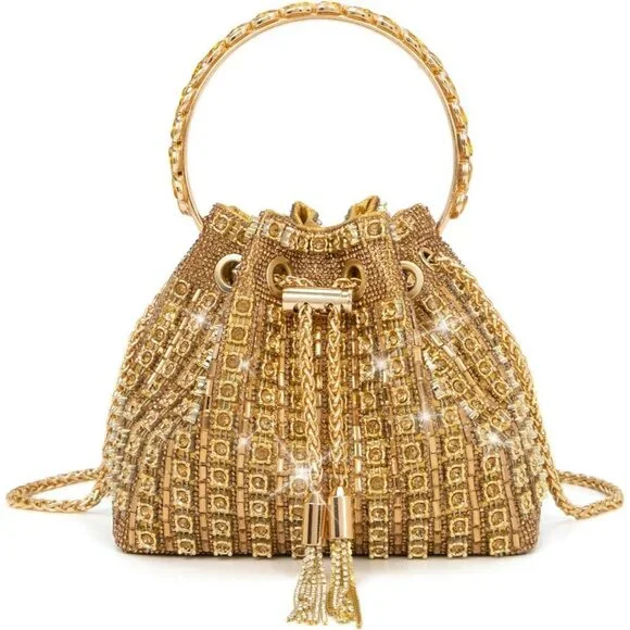 Sparkly Rhinestone Evening Bag Clutch for Women Detachable Shoulder Strap
