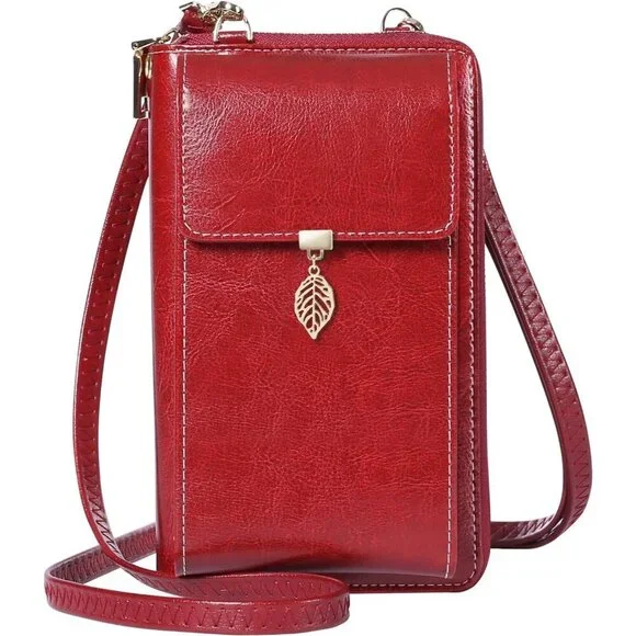 Small Leather Crossbody Phone Bag Wallet RFID Blocker Women Compact
