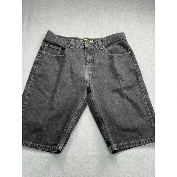 Vintage Anchor Blue Baggy Jean Shorts Jorts Sz 36 Black Denim Skater y2K