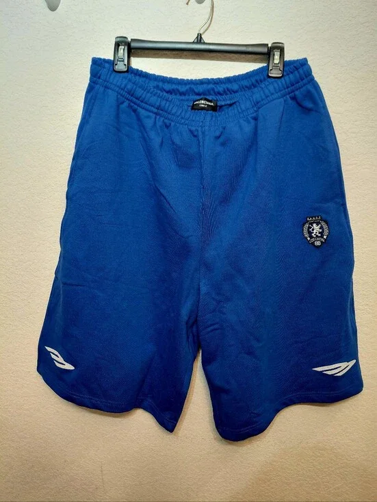 Balenciaga Solid Blue Performance Thick 100% Cotton 25 Inch Length Shorts