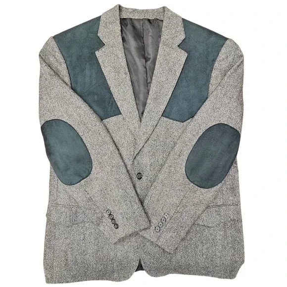 Vintage BAR W.S. Western Wool Blazer 44R Herringbone Suede Cowboy Sport Coat