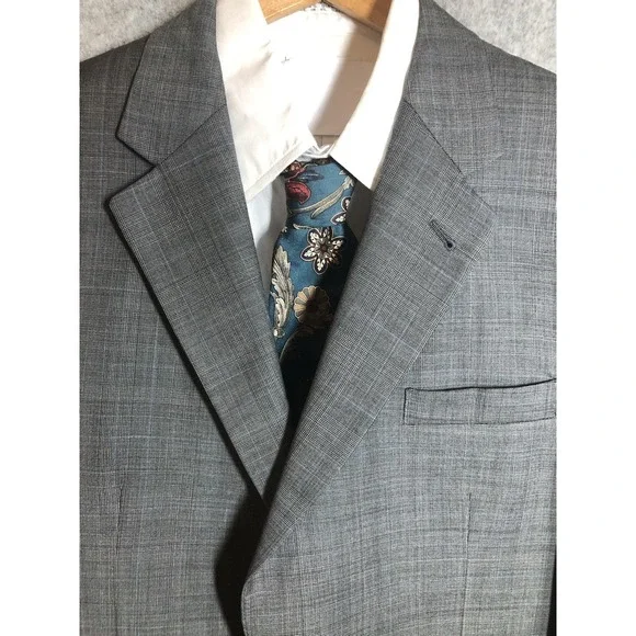Jos. A. Bank Suit Jacket Mens 42S Gray Wool Plaid Notch Lapel Classic