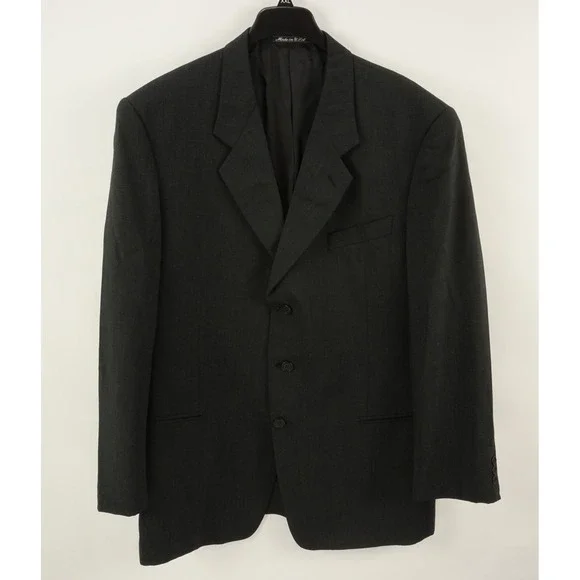 Vintage Giorgio Armani Men's 44L Charcoal Gray Woven‎ Wool 3 Button Notch Blazer