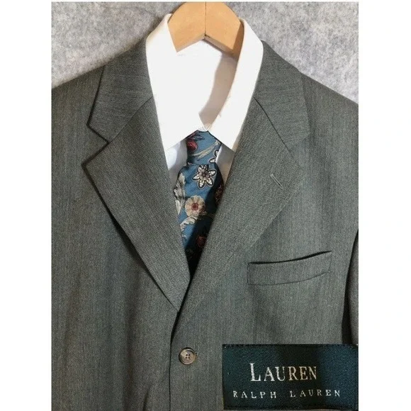 Lauren Ralph Lauren Blazer Mens 44R Gray 100% Wool Sport Coat Jacket Classic