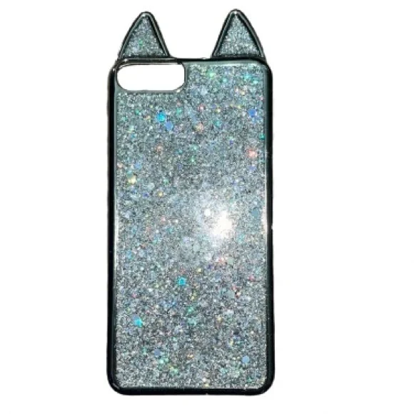 Iphone 5/5s silver glitter cat ear phone case