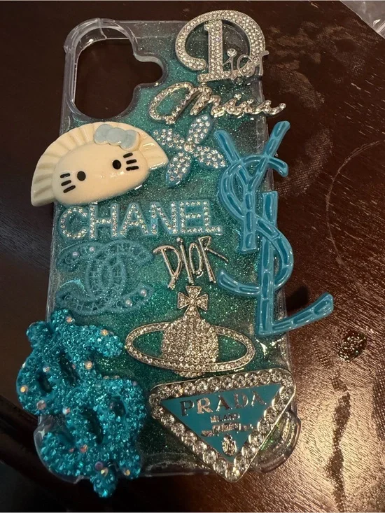 Custom made  Teal Glitter Decorative Designer Logo iPhone Case