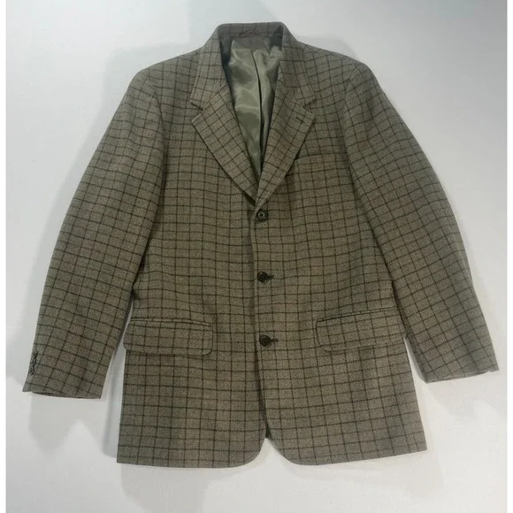 J‎ Crew Plaid Blazer Mens 40L Wool Sport Coat Green Oarsman Preppy Academia