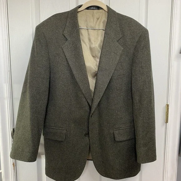 Barrington Tweed Blazer 40S Two Button Sport Coat 100% Wool‎ Brown/Tan Dry Clean