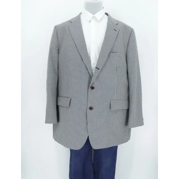 Orvis‎ Blazer Mens 52L Blue Gingham Check Sport Coat Business Casual Office
