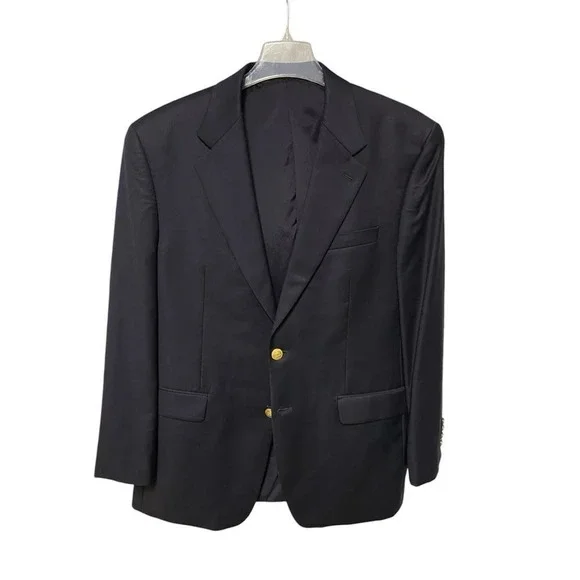Lauren Ralph Lauren 40 R gold button navy blue wool suit blazer jacket‎ Career