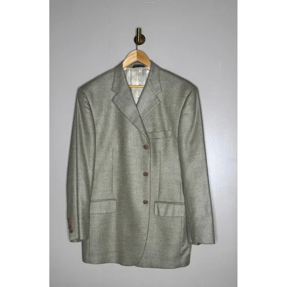 Zanieri Lanificio Galtes Silk Wool Blazer Mens 46R Tan Olive Check Made in Italy