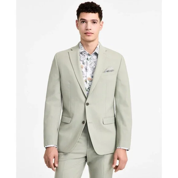 Bar III Slim-Fit Wool Blend Suit Jacket Men's 38L Sage Solid Pockets Long Sleeve