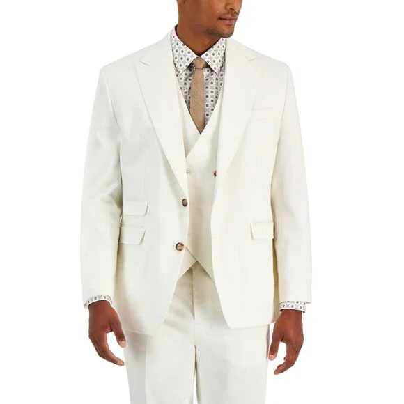 Tayion Collection Linen Two Button Blazer Jacket Men's 44L White Long Sleeve