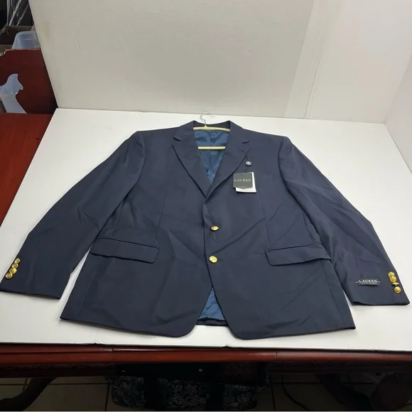 Lauren Ralph Lauren Lang Solid Navy Blue Wool-Blend Sport Coat Mens Size 46R NEW
