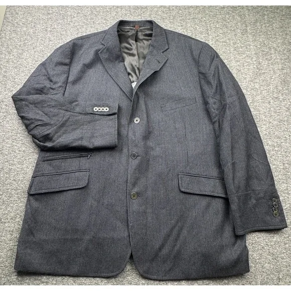 Kroon Sport Coat Mens 48R‎ Blue 100% Wool Striped Ritchie 2 Button *No liner*