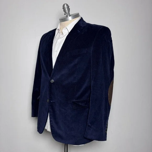 Saddlebred‎ Blazer Mens 44R Navy Blue Solid Heritage Corduroy Elbow Patch Jacket