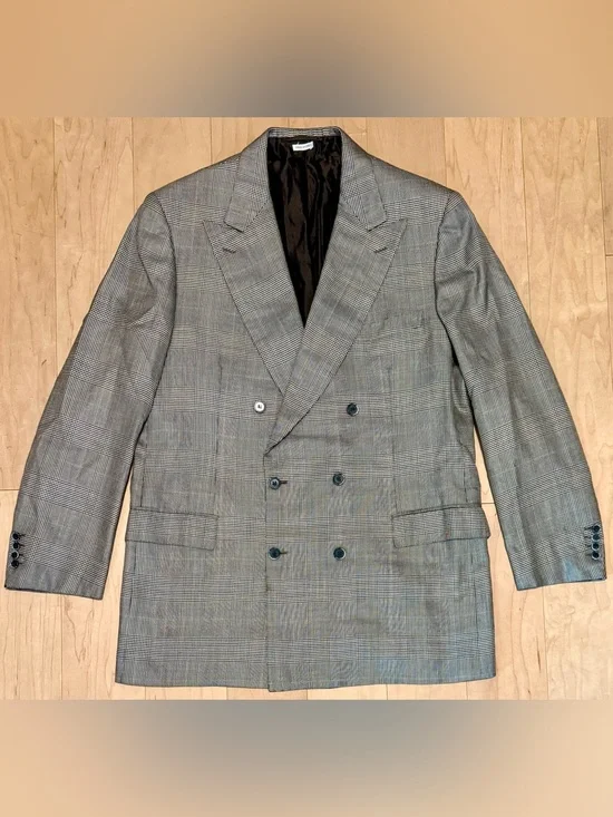 Brioni Double Breasted Blazer Gray Houndstooth Plaid Made in Italy Men’s 46L 56L