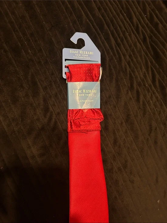 Isaac Mizrahi Bright Red Tie and Pocket Square Duo